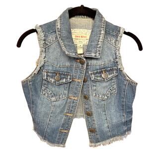 Hot Kiss y2k Vintage Denim Cropped Frayed Hem Vest, S